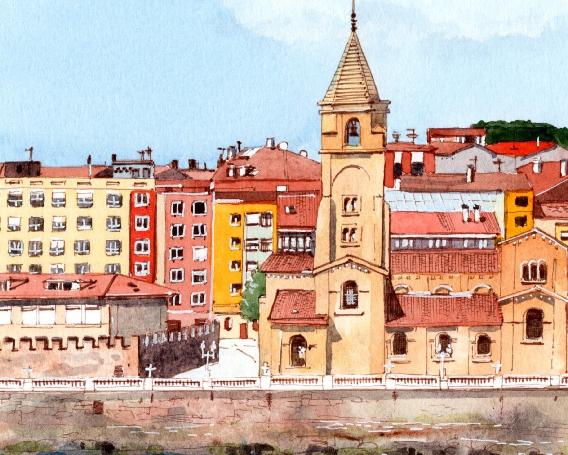 Iglesia de San Pedro Gijón con Cimadevilla al fondo - 2